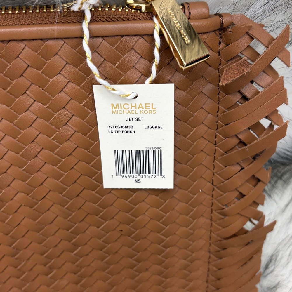 Michael Kors jet set Tan Woven leather large Fringe Clutch wristlet - Picture 8 of 9